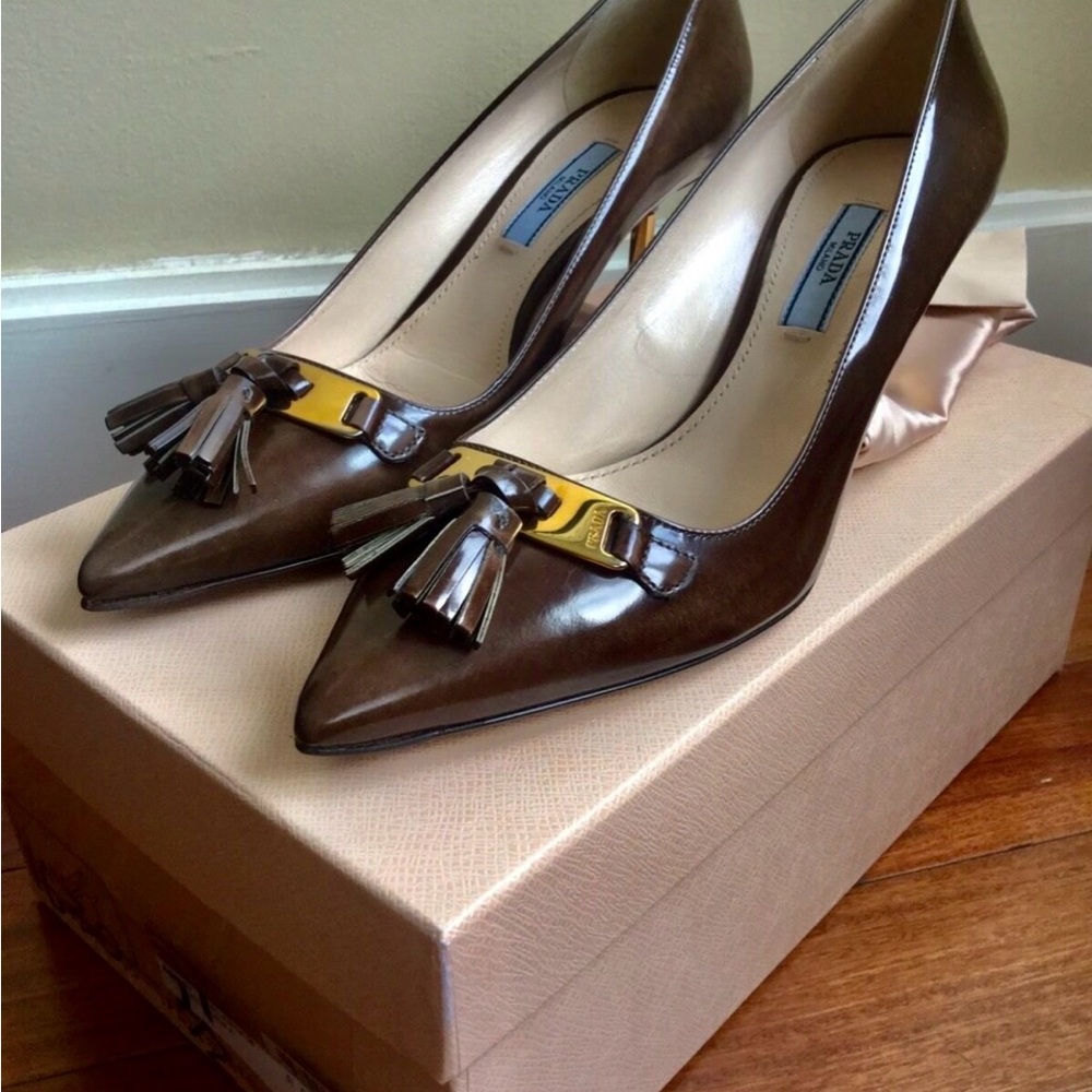 Prada Brown Stiletto Heels with Tassel Detail